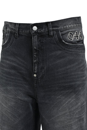 CHAIN ​​EAGLE PATCH DENIM PANTS / BLK 