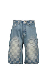 BLOCK CHECK DOUBLE KNEE DENIM SHORTS / IND