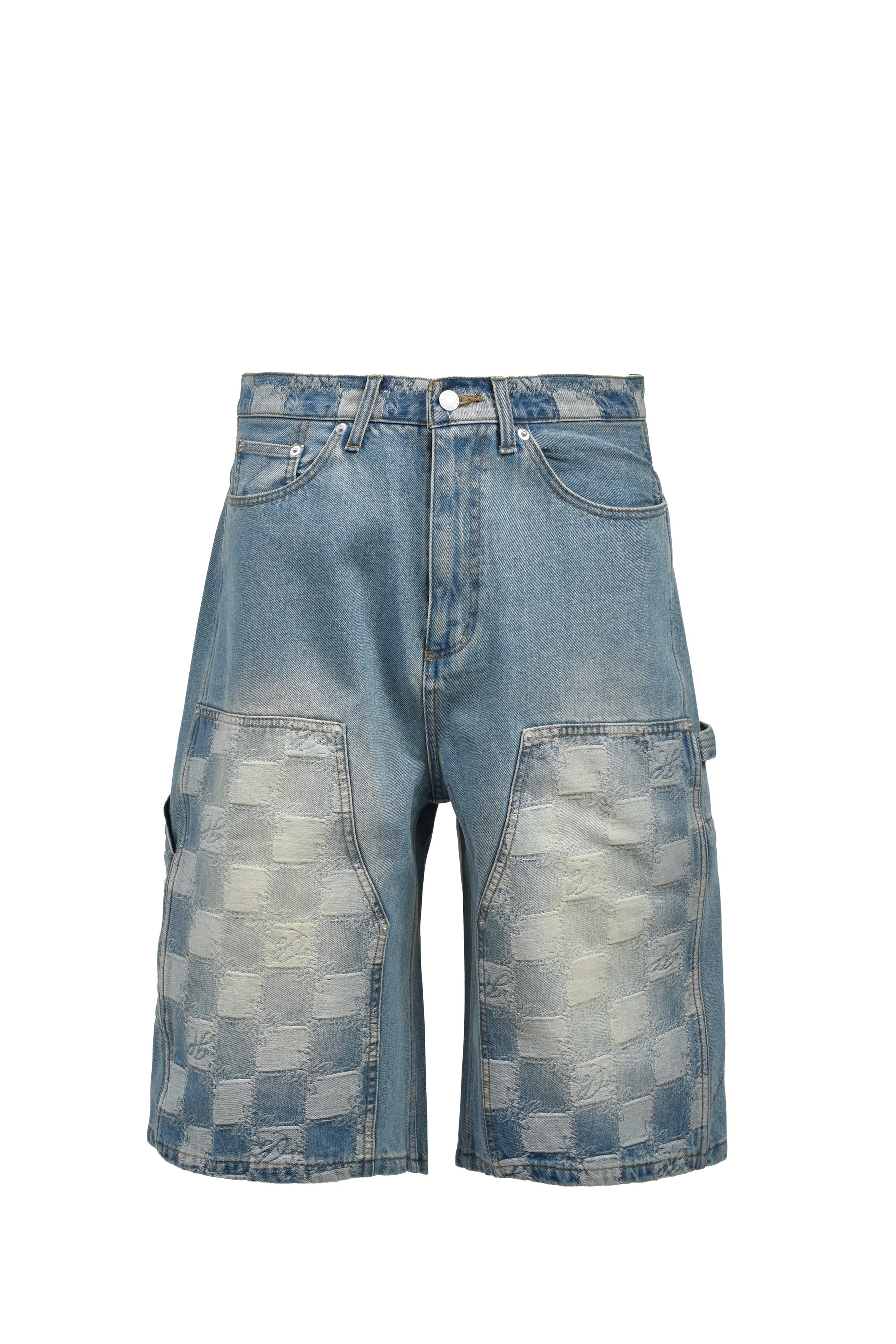 BLOCK CHECK DOUBLE KNEE DENIM SHORTS / IND