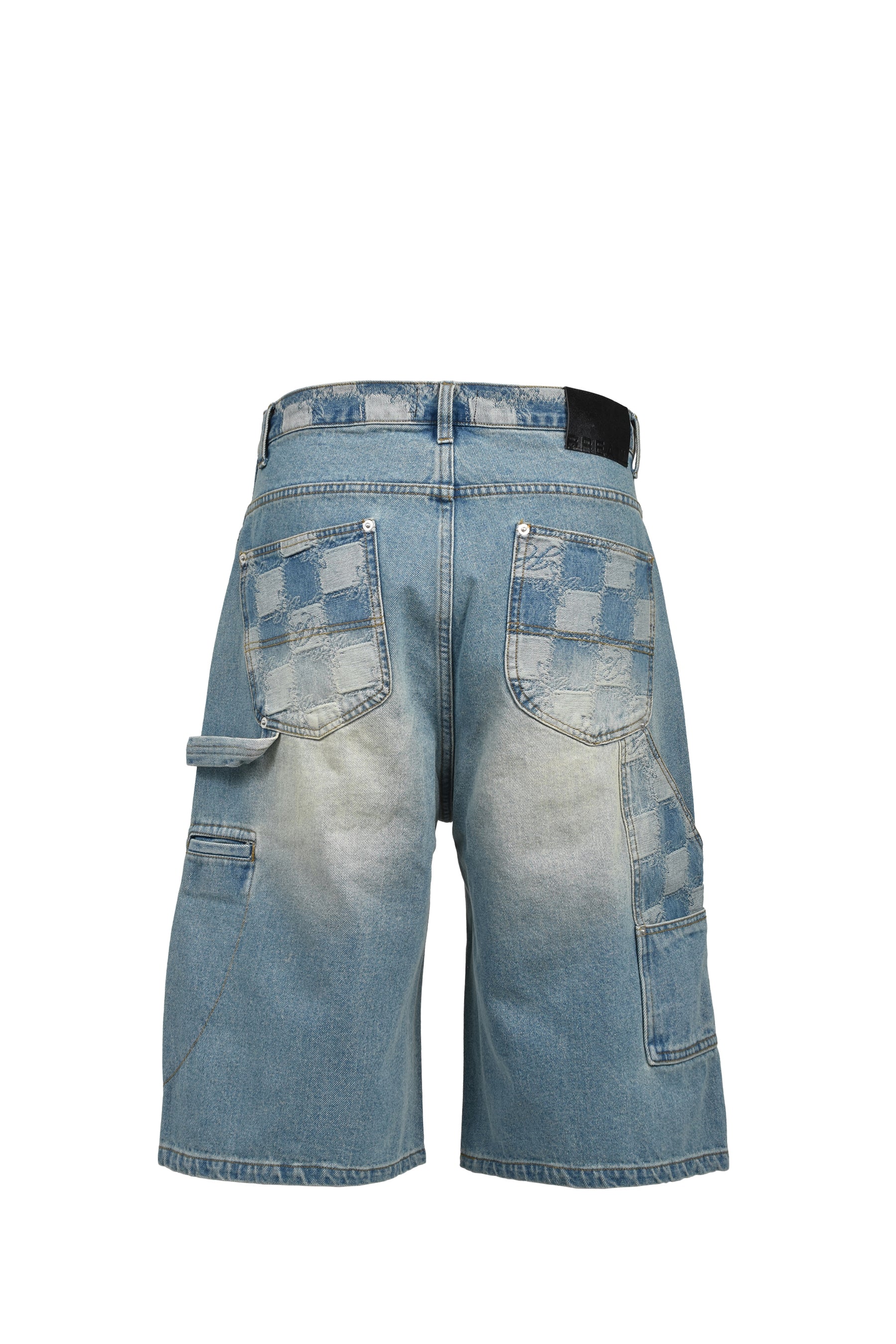 BLOCK CHECK DOUBLE KNEE DENIM SHORTS / IND