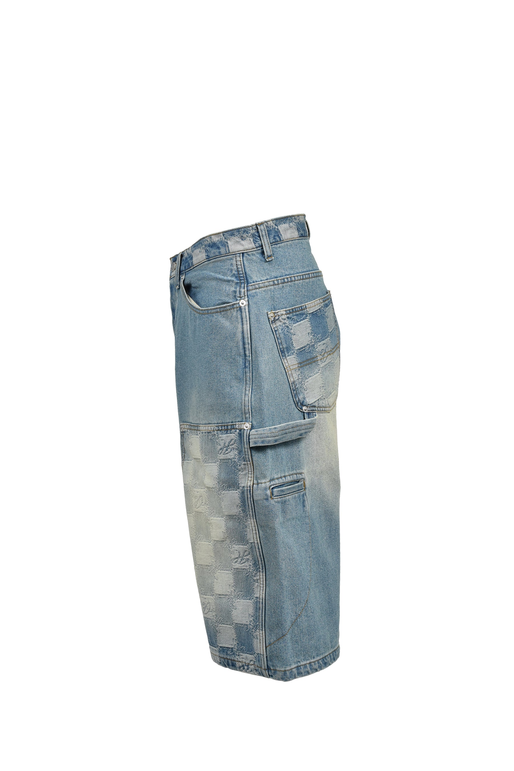 BLOCK CHECK DOUBLE KNEE DENIM SHORTS / IND