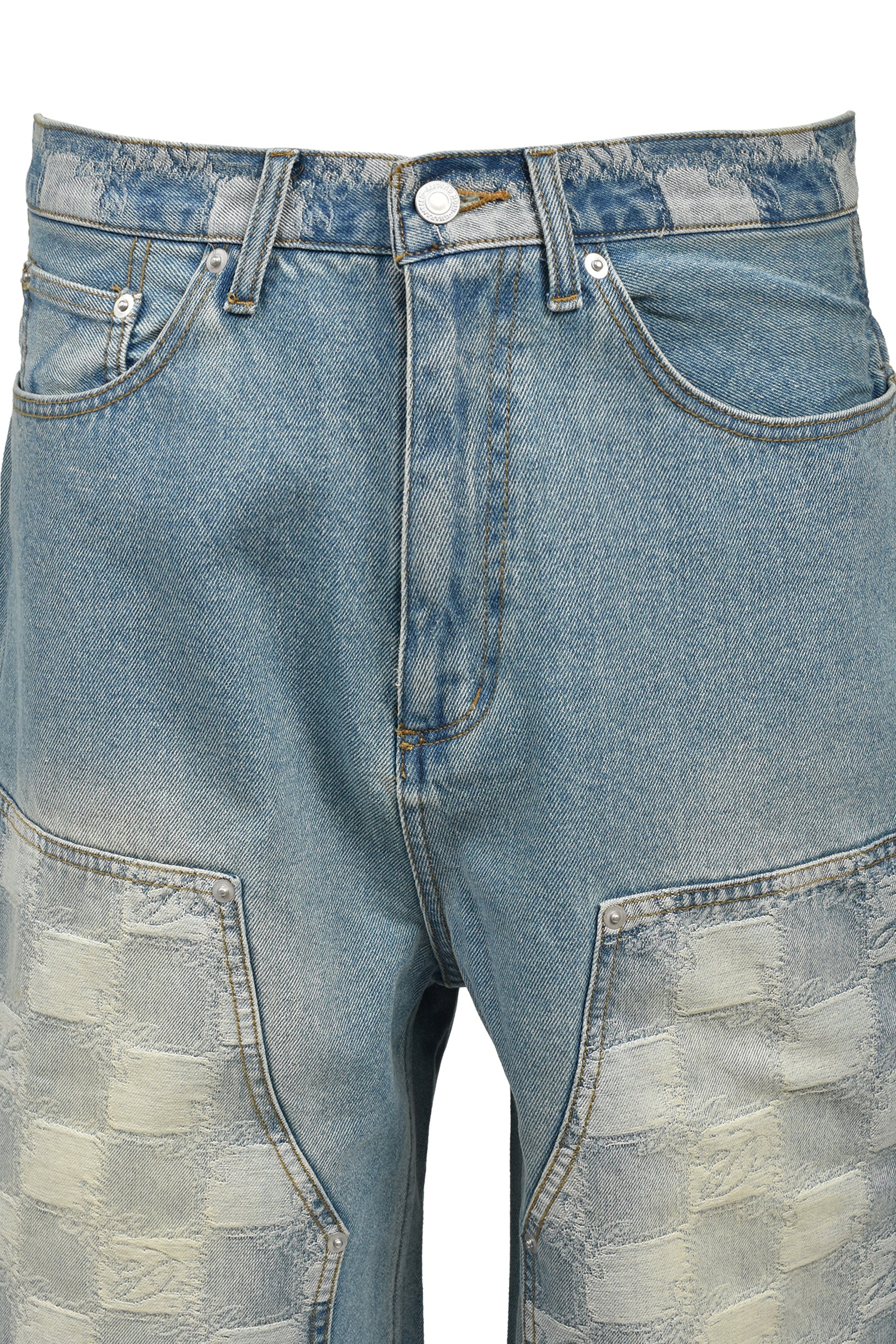 BLOCK CHECK DOUBLE KNEE DENIM SHORTS / IND