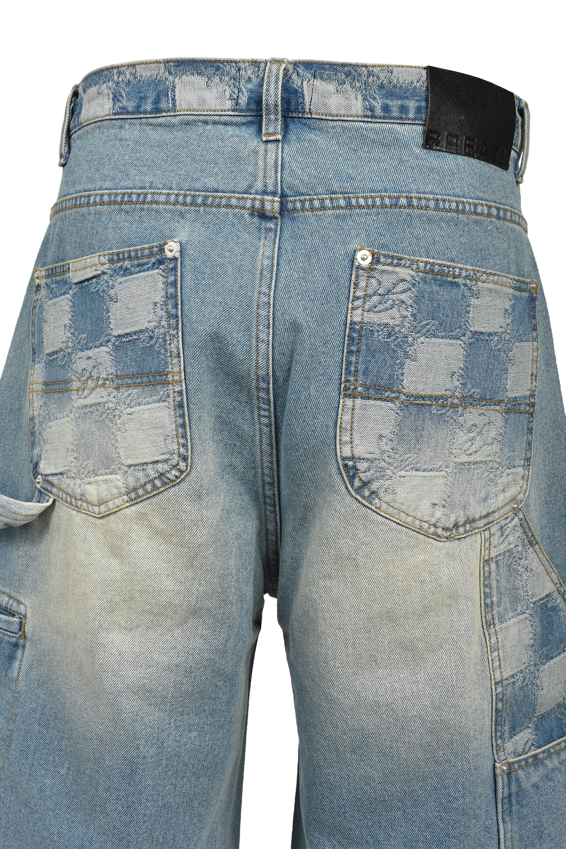 BLOCK CHECK DOUBLE KNEE DENIM SHORTS / IND