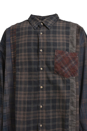 FLANNEL SHIRT -> 7 CUTS WIDE SHIRT / OVER DYE / C-BROWN