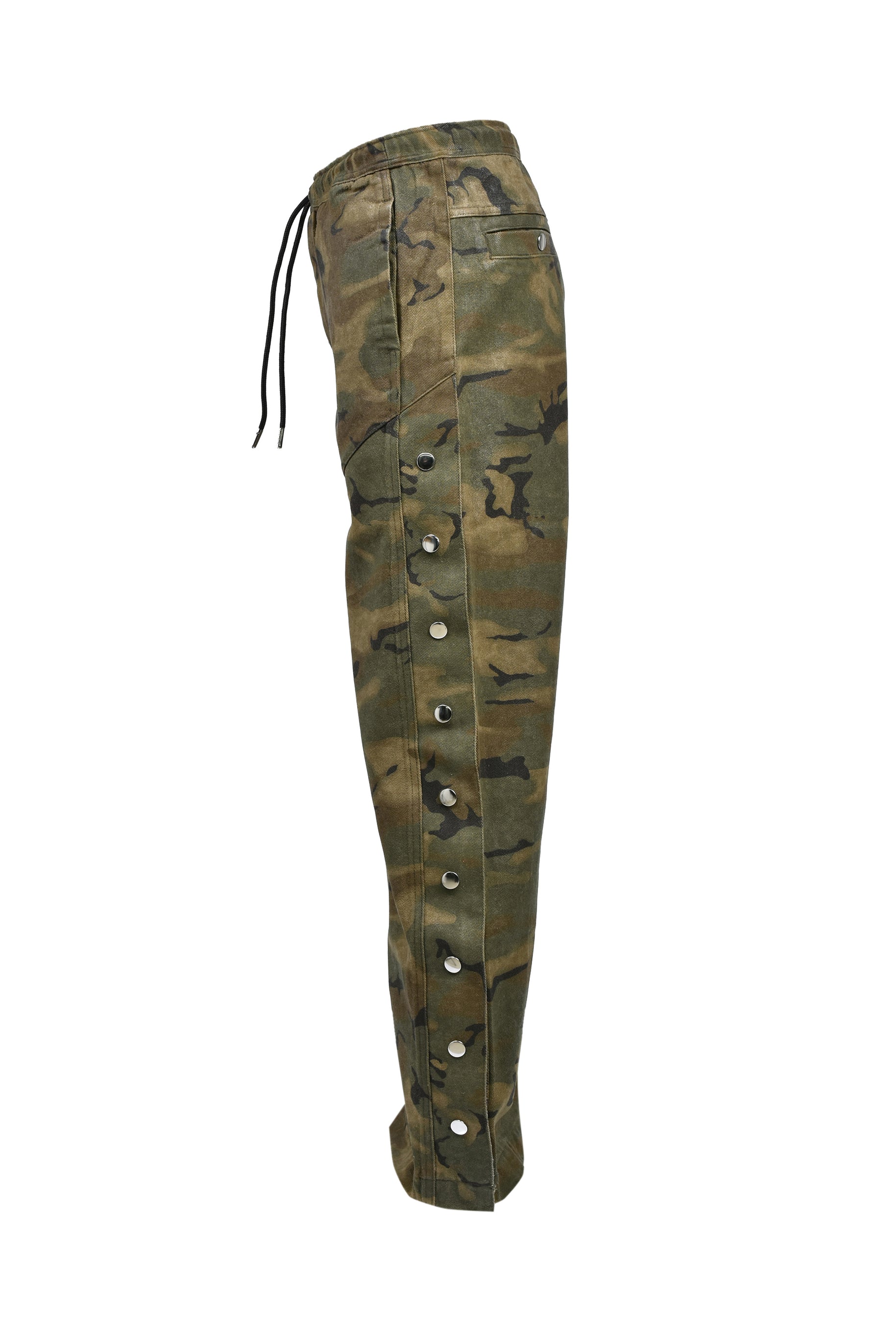 NEW RICH SIDE BUTTON COATING CAMO PANTS / CAMO