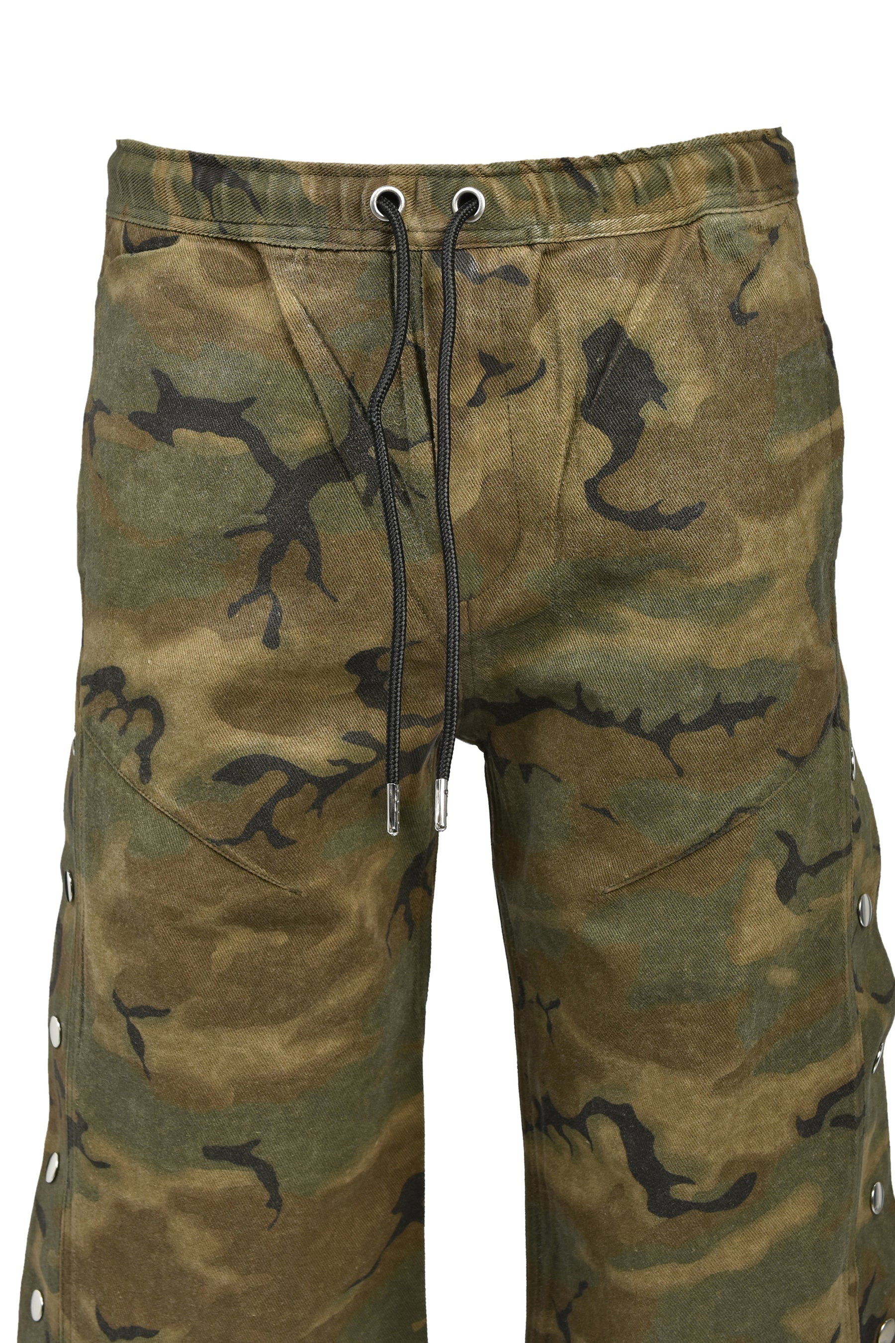 NEW RICH SIDE BUTTON COATING CAMO PANTS / CAMO