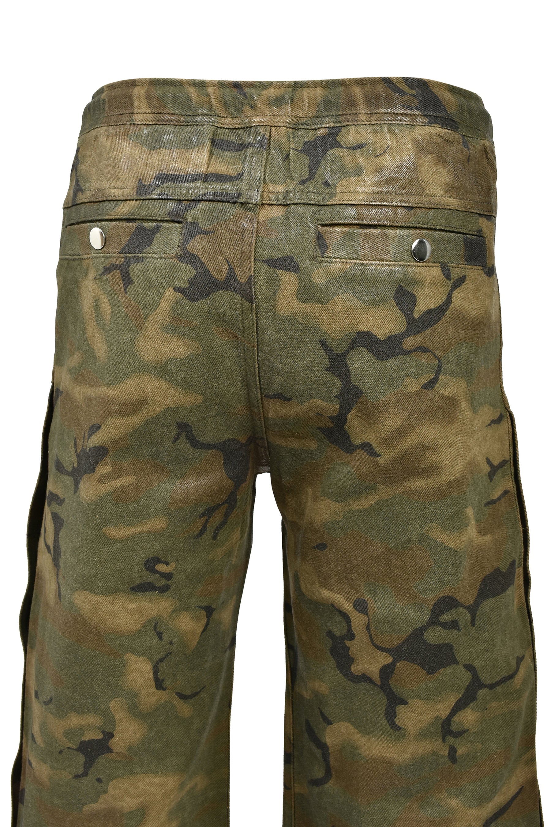 NEW RICH SIDE BUTTON COATING CAMO PANTS / CAMO