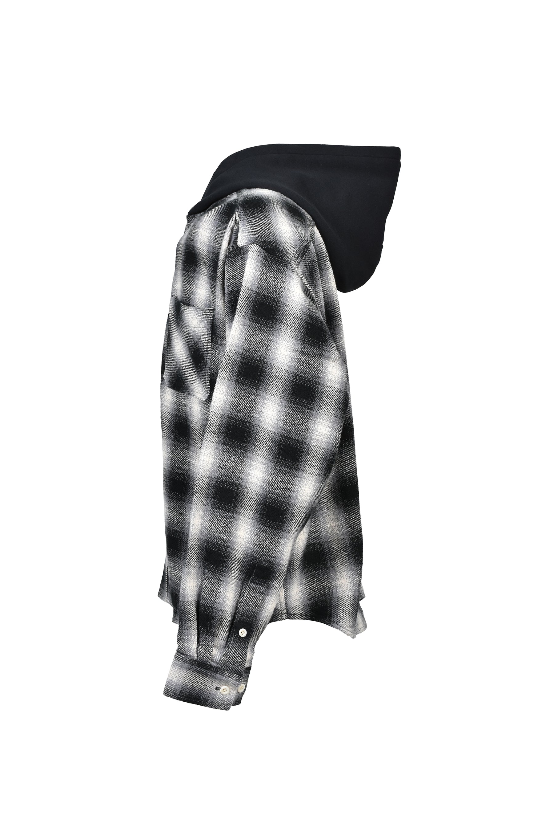 CHECK HOOD SHIRT / BLK