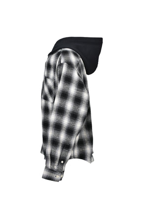 CHECK HOOD SHIRT / BLK