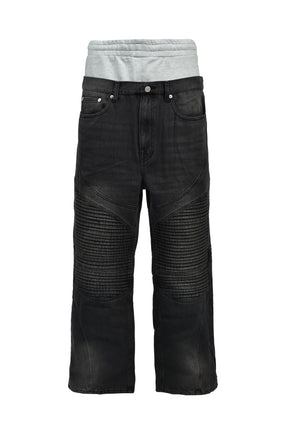 LAYERED BIKER DENIM PANTS / BLK