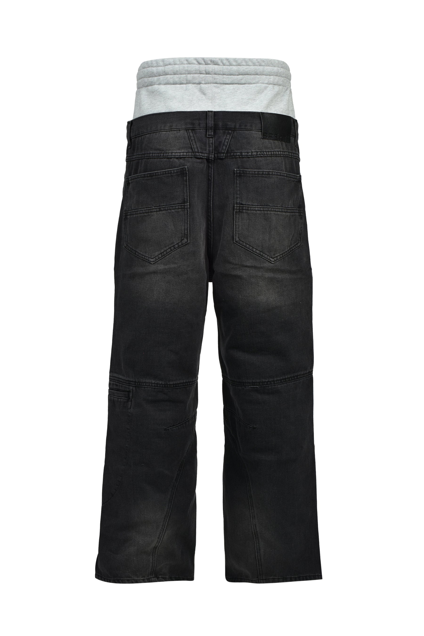 LAYERED BIKER DENIM PANTS / BLK
