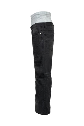 LAYERED BIKER DENIM PANTS / BLK