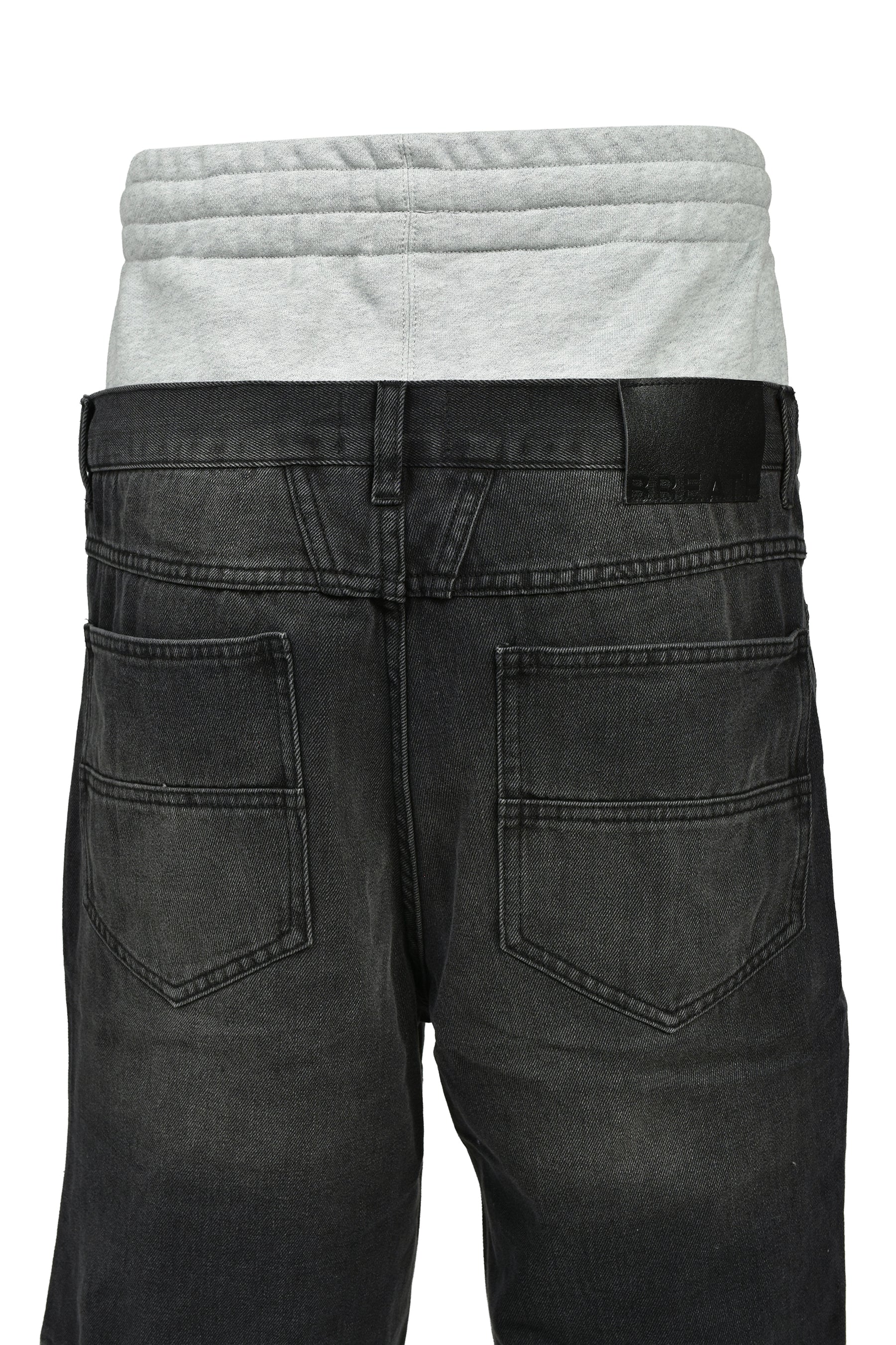 LAYERED BIKER DENIM PANTS / BLK