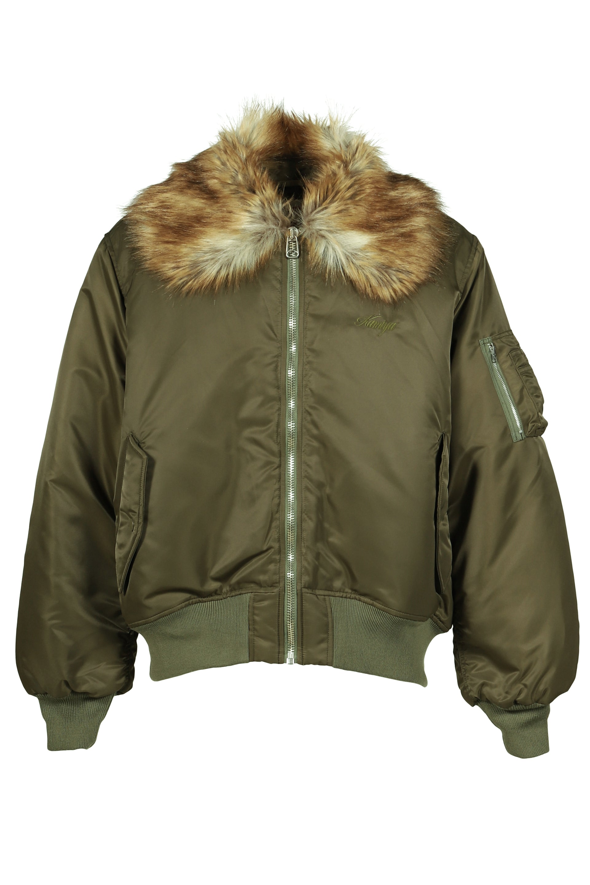 EMBROIDERED FUR COLLAR FLIGHT JACKET / KHA