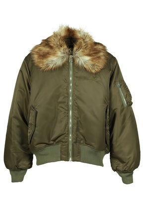 EMBROIDERED FUR COLLAR FLIGHT JACKET / KHA