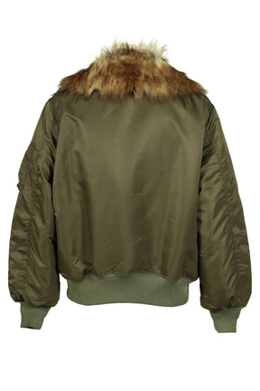 EMBROIDERED FUR COLLAR FLIGHT JACKET / KHA