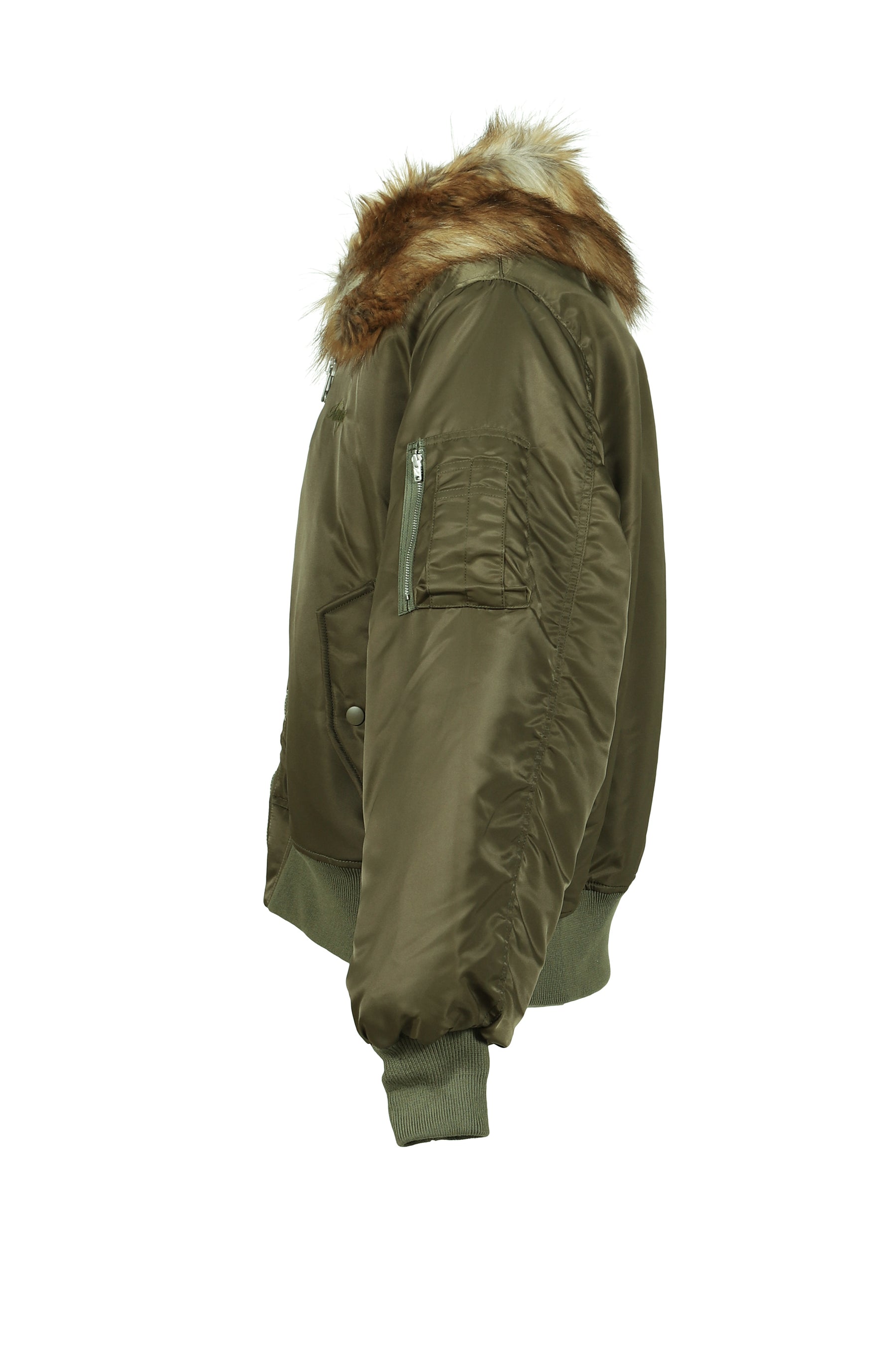 EMBROIDERED FUR COLLAR FLIGHT JACKET / KHA