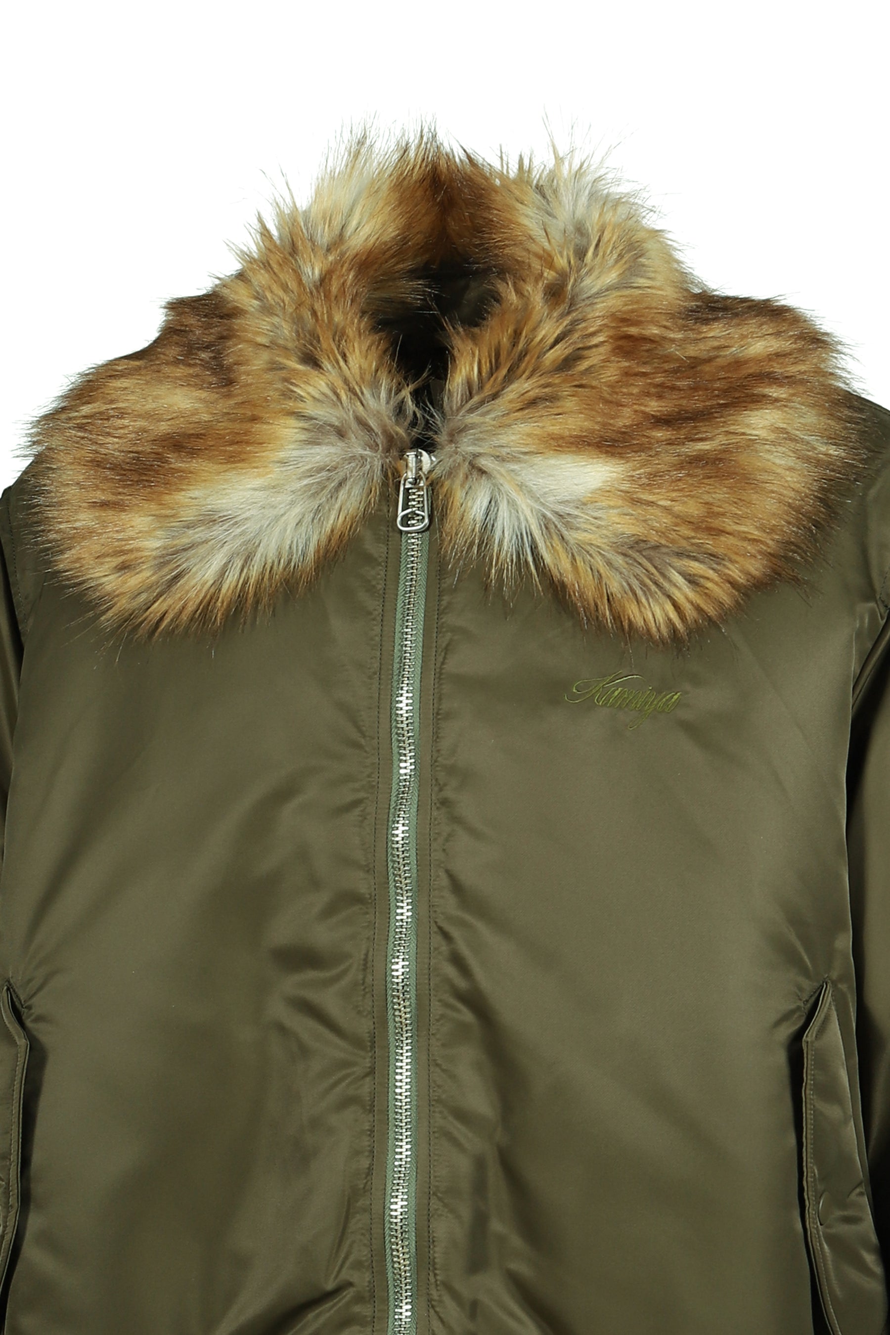 EMBROIDERED FUR COLLAR FLIGHT JACKET / KHA