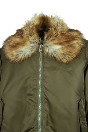 EMBROIDERED FUR COLLAR FLIGHT JACKET / KHA