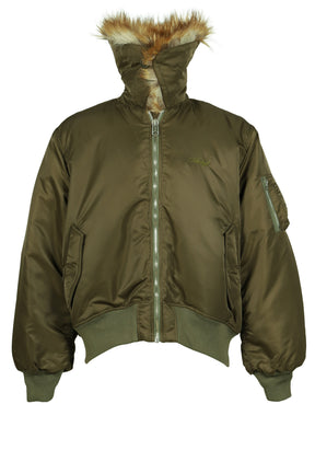EMBROIDERED FUR COLLAR FLIGHT JACKET / KHA