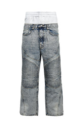 LAYERED BIKER DENIM PANTS / IND