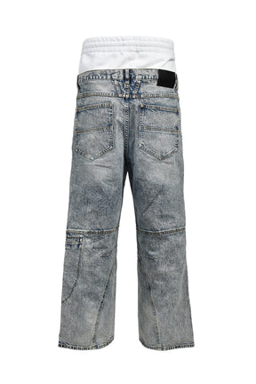 LAYERED BIKER DENIM PANTS / IND