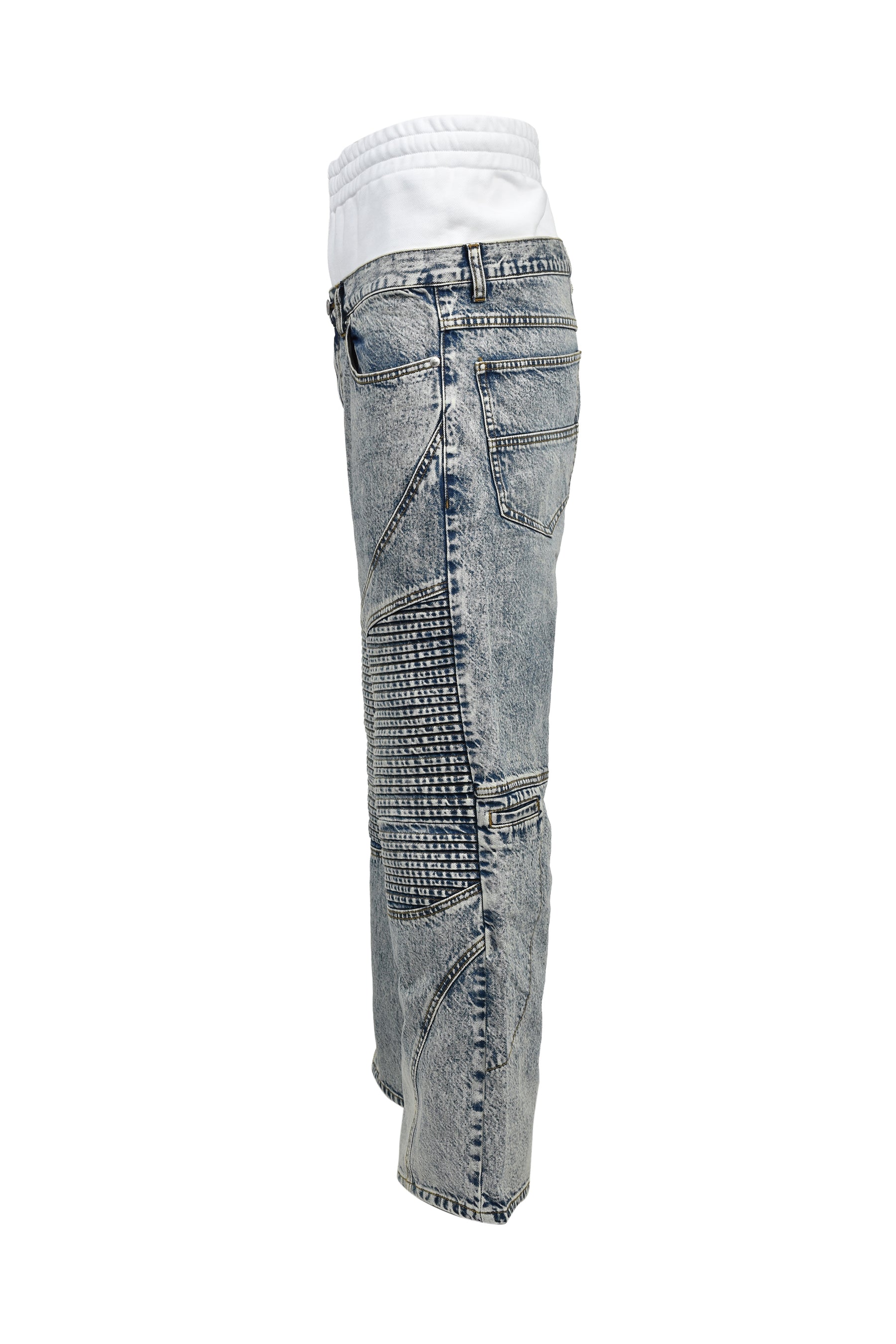 LAYERED BIKER DENIM PANTS / IND