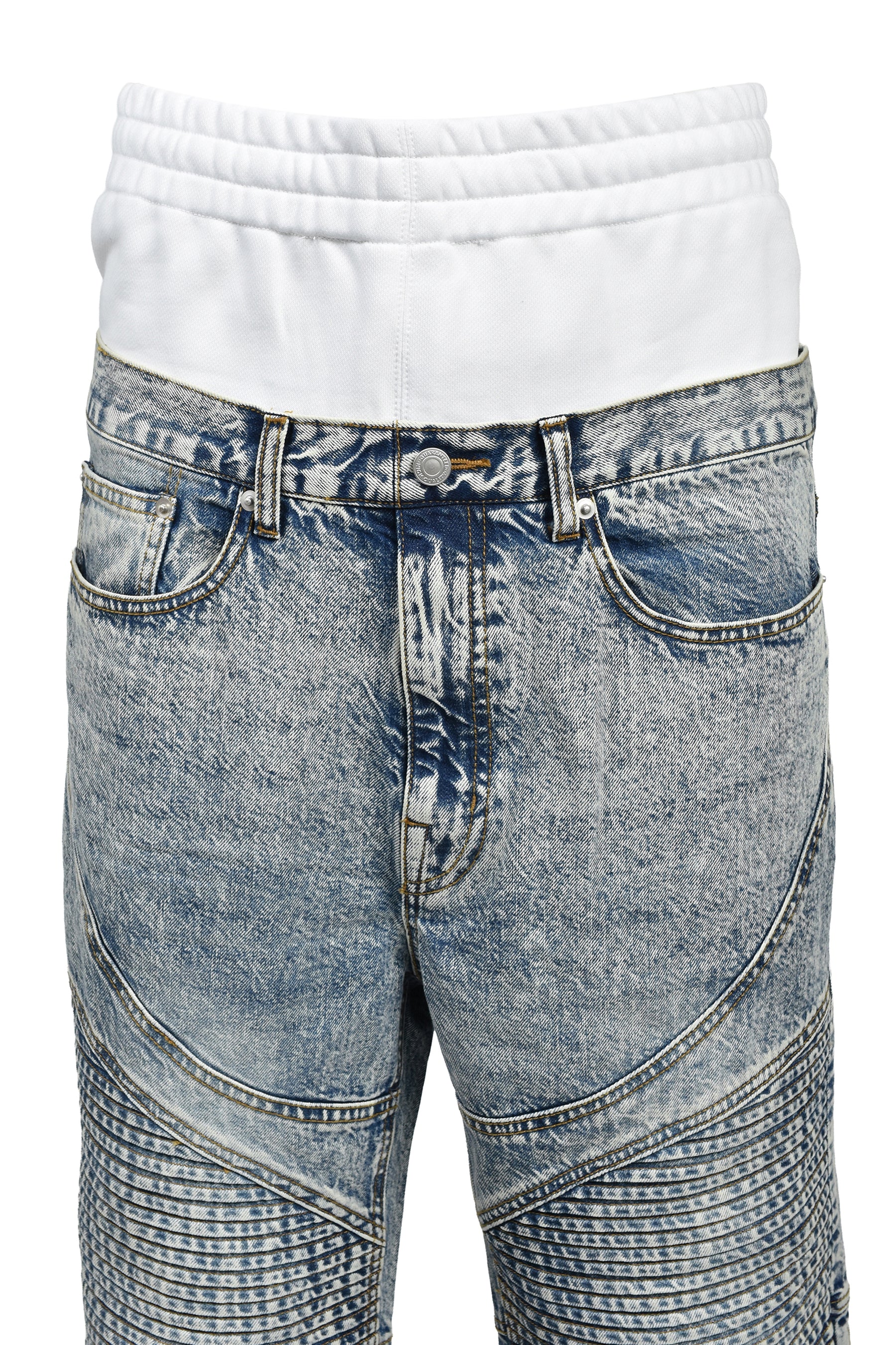 LAYERED BIKER DENIM PANTS / IND