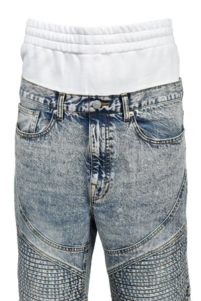 LAYERED BIKER DENIM PANTS / IND