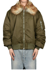 EMBROIDERED FUR COLLAR FLIGHT JACKET / KHA