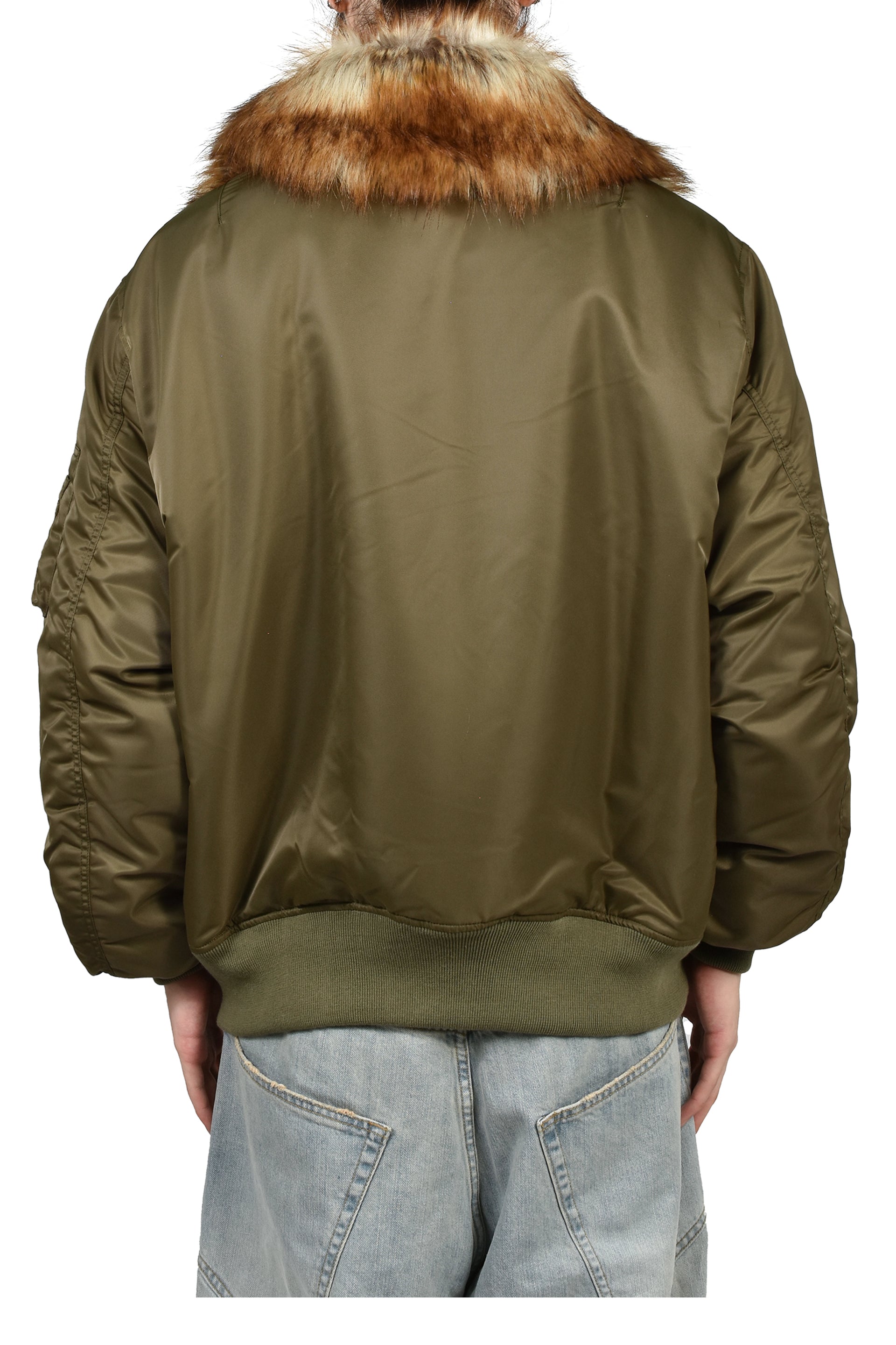 EMBROIDERED FUR COLLAR FLIGHT JACKET / KHA