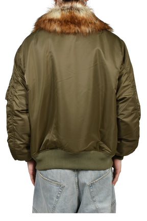EMBROIDERED FUR COLLAR FLIGHT JACKET / KHA