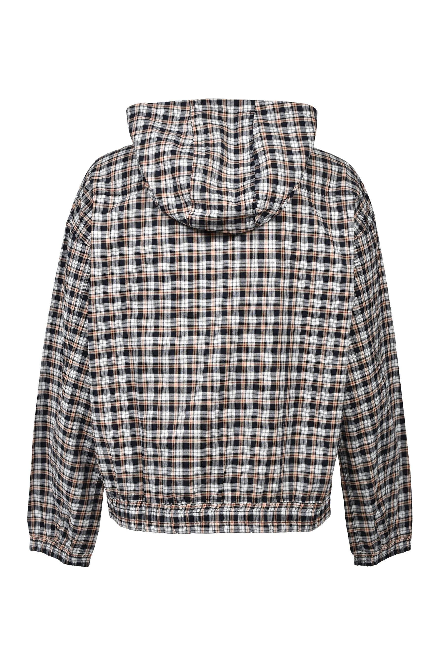 EMBLEM LOGO CHECK ZIP UP HOODIE / WHT