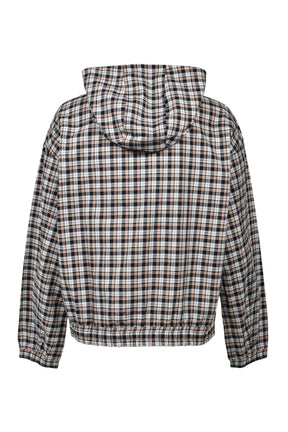 EMBLEM LOGO CHECK ZIP UP HOODIE / WHT