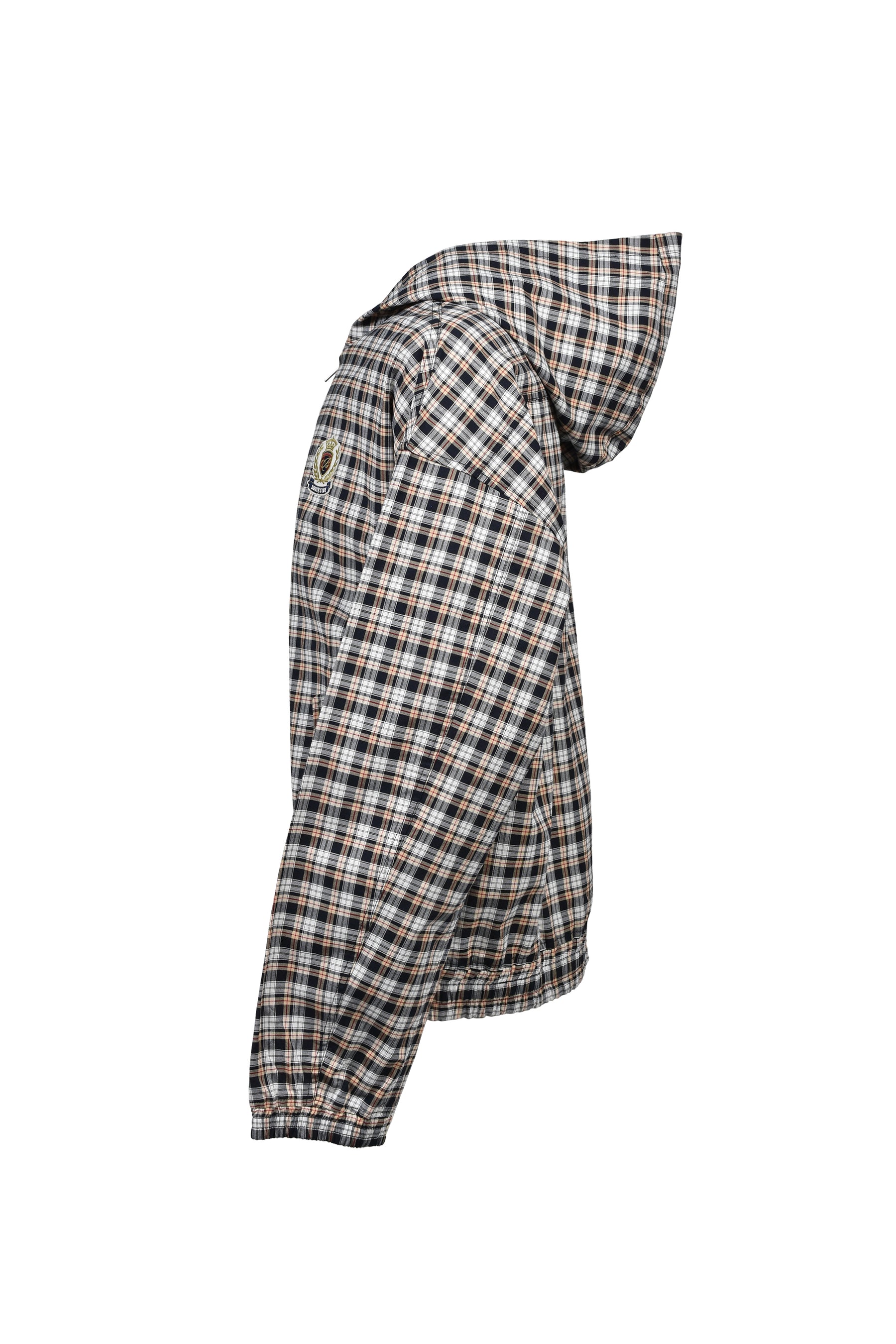 EMBLEM LOGO CHECK ZIP UP HOODIE / WHT