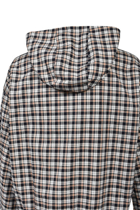 EMBLEM LOGO CHECK ZIP UP HOODIE / WHT