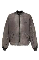 EMBROIDERED HEAVY SUN-FADED FLIGHT JACKET / D.GRY