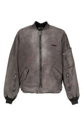 EMBROIDERED HEAVY SUN-FADED FLIGHT JACKET / D.GRY