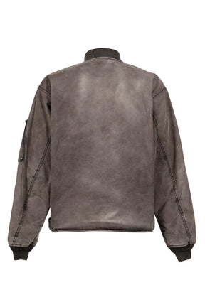 EMBROIDERED HEAVY SUN-FADED FLIGHT JACKET / D.GRY