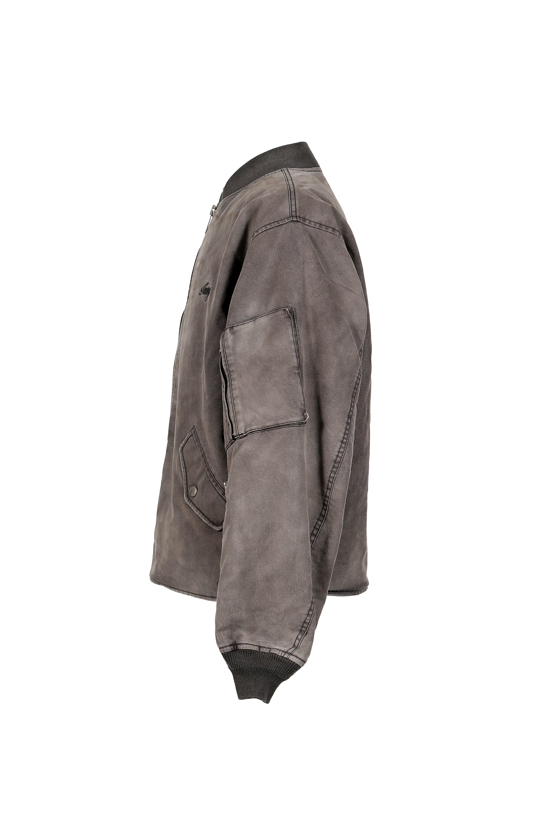 EMBROIDERED HEAVY SUN-FADED FLIGHT JACKET / D.GRY