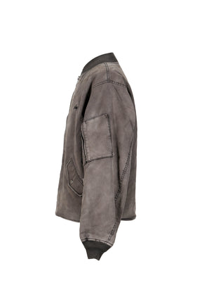 EMBROIDERED HEAVY SUN-FADED FLIGHT JACKET / D.GRY