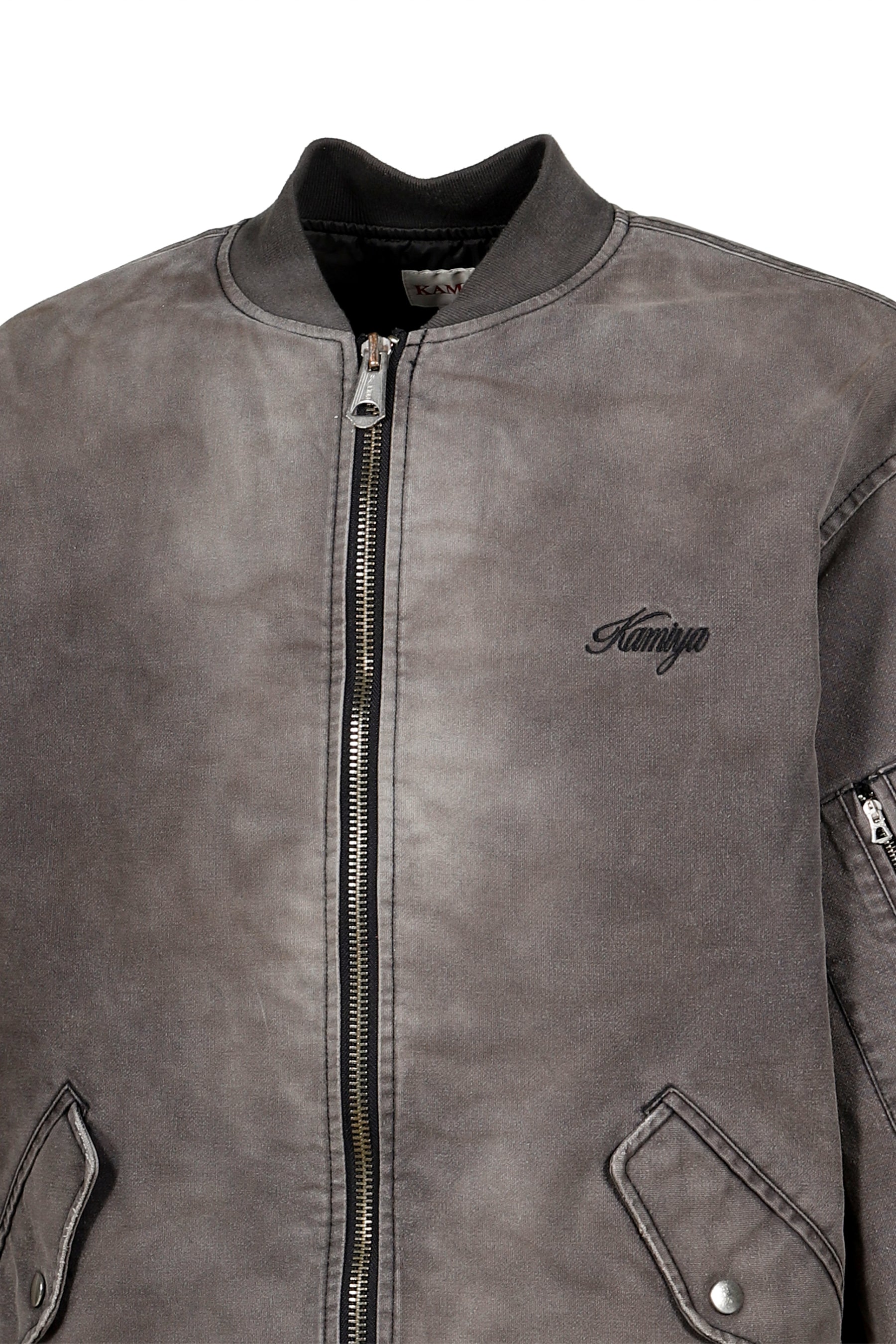 EMBROIDERED HEAVY SUN-FADED FLIGHT JACKET / D.GRY