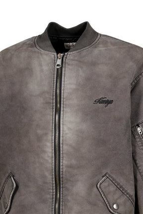EMBROIDERED HEAVY SUN-FADED FLIGHT JACKET / D.GRY