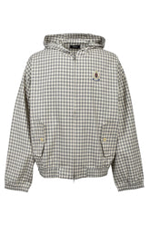 EMBLEM LOGO CHECK ZIP UP HOODIE / BEIGE