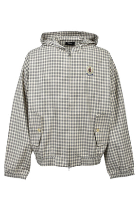 EMBLEM LOGO CHECK ZIP UP HOODIE / BEIGE