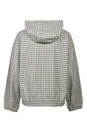 EMBLEM LOGO CHECK ZIP UP HOODIE / BEIGE
