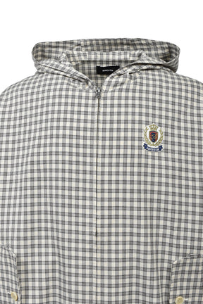 EMBLEM LOGO CHECK ZIP UP HOODIE / BEIGE