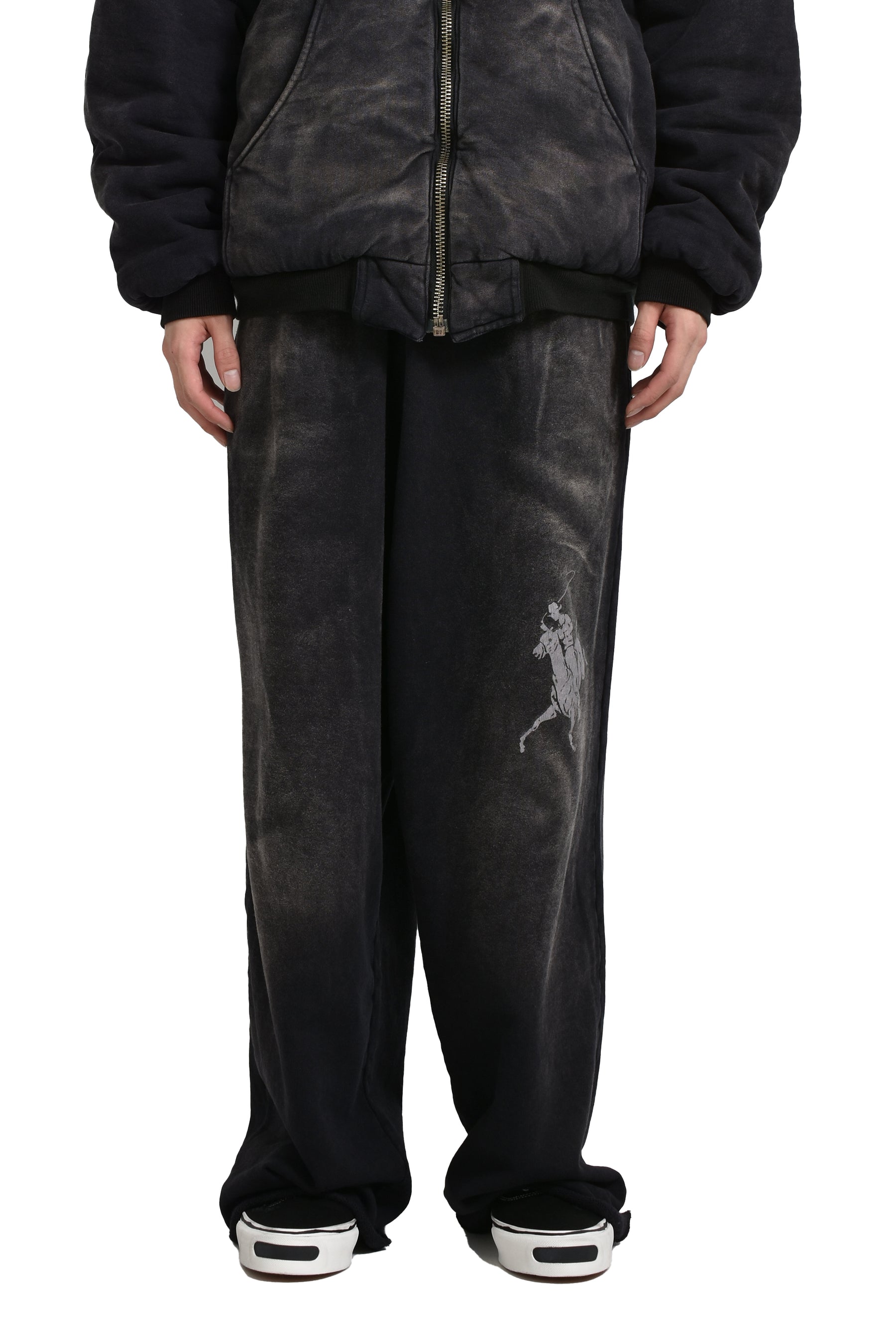 “RODEO”BREACHED SWEAT WIDE PANTS / BLK