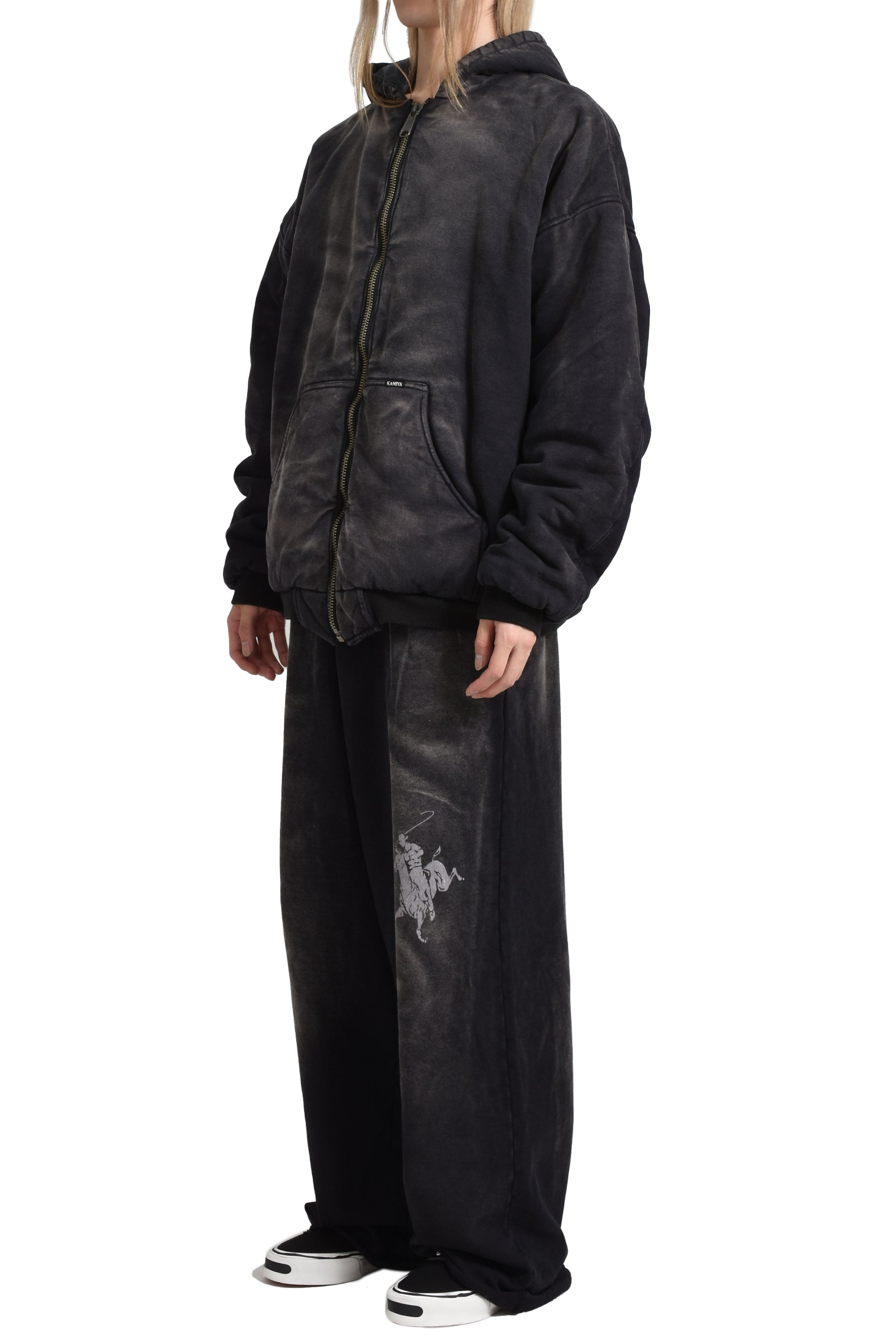 “RODEO”BREACHED SWEAT WIDE PANTS / BLK