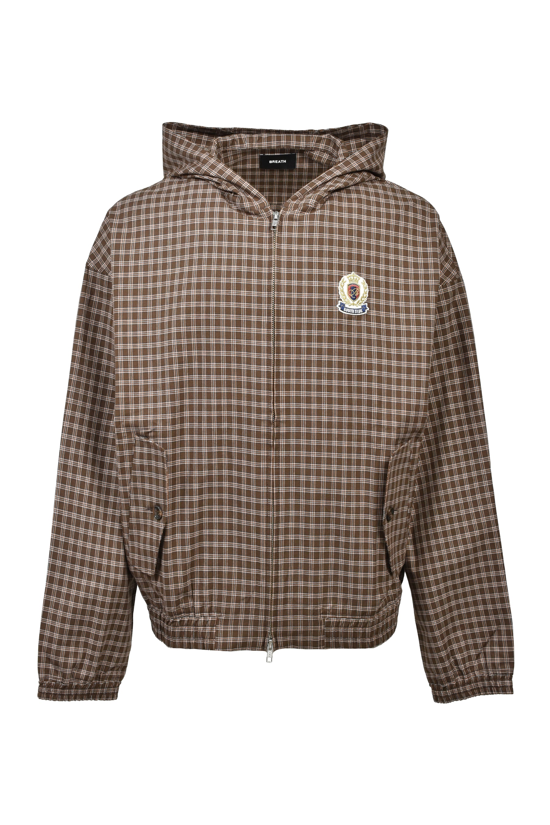 EMBLEM LOGO CHECK ZIP UP HOODIE / BRW